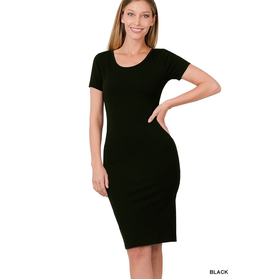 Premium Cotton Classic Midi Dress-Black