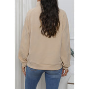 High Neck Textured Sweater with Asymmetric Buttons- Apricot