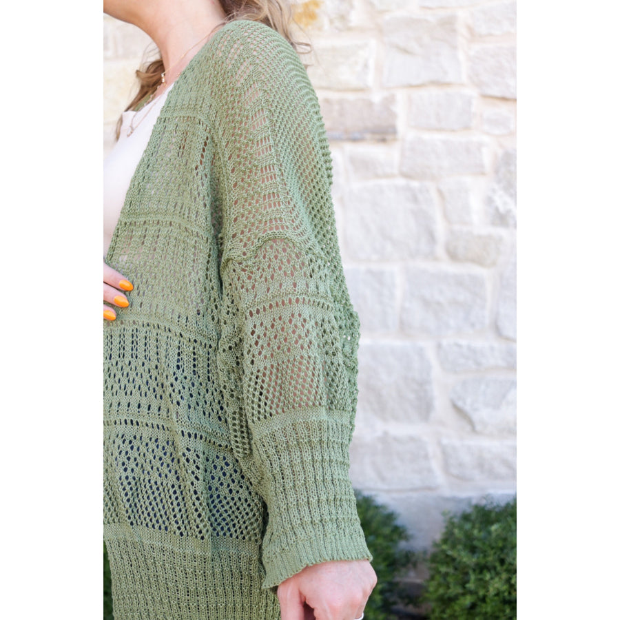 Knit Netted Cardigan - Moss