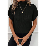 Textured Short Sleeve Turtleneck Sweater-Black