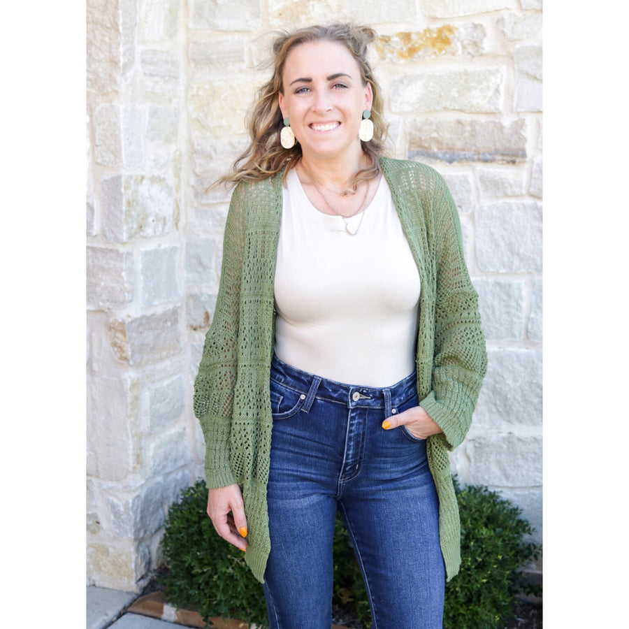 Knit Netted Cardigan - Moss