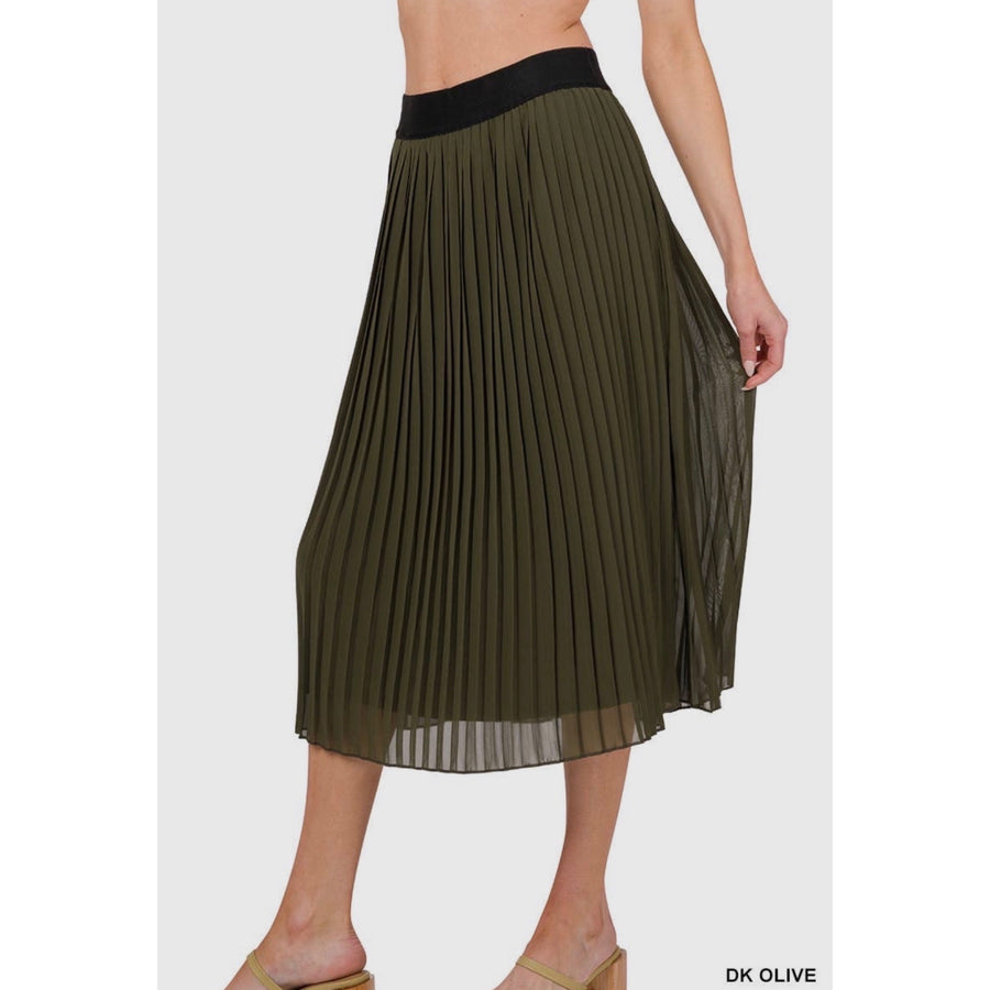 Olive pleated skirt - chiffon