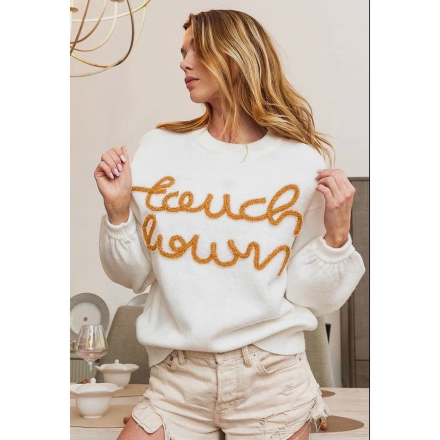 Touch Down Sweater - Ivory/Gold Material