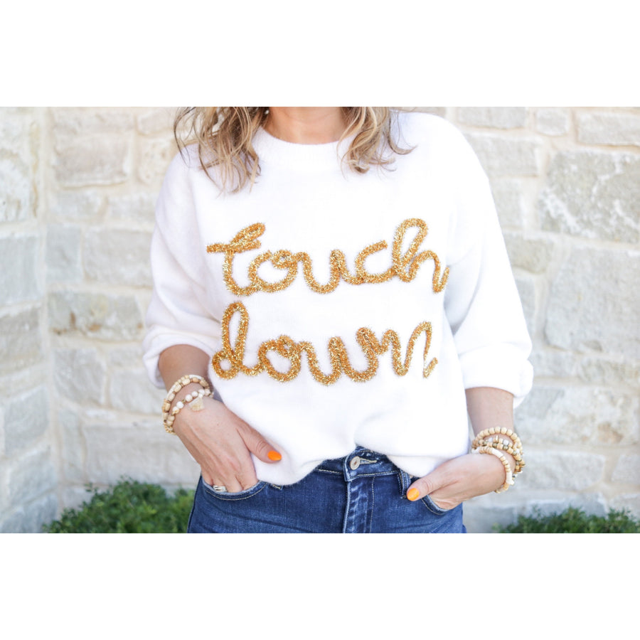 Touch Down Sweater - Ivory/Gold Material