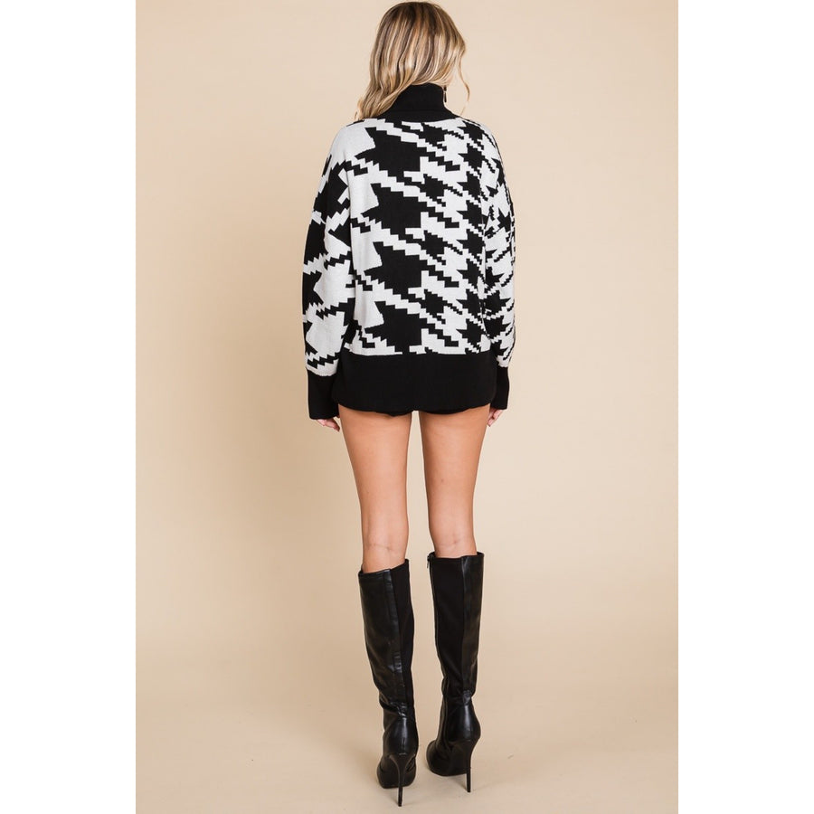 Cozy Nights Houndstooth Turtleneck Sweater