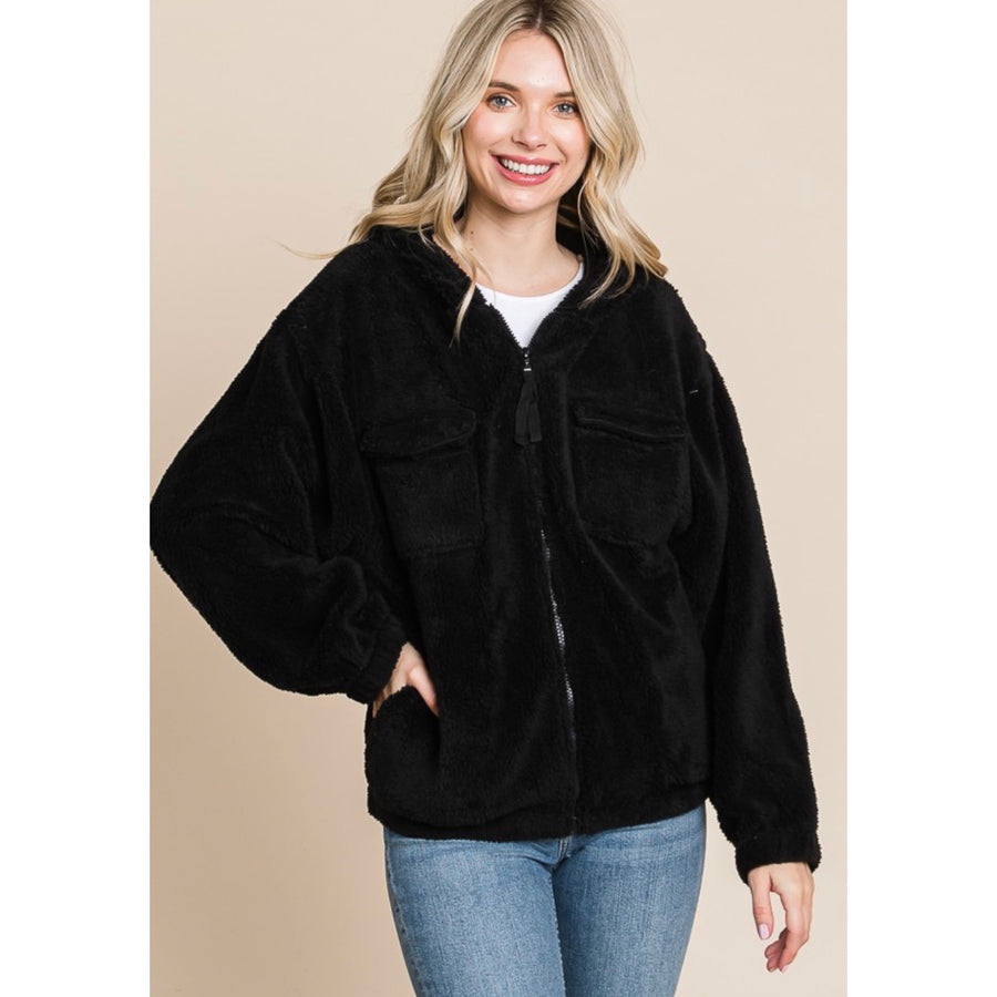 Sherpa Fuzzy Solid Jacket - Black