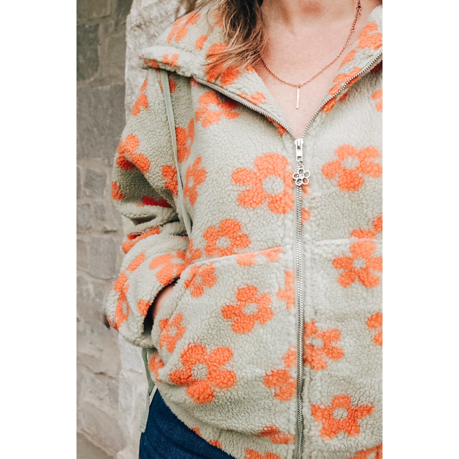 Daisy Sherpa Zip-Up Hooded Jacket