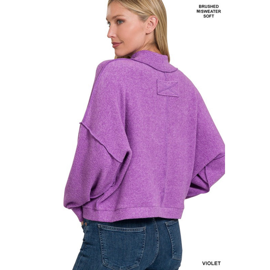 Brushed Sweater Mock Neck Top - Violet