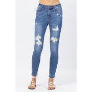 Distressed High Waisted Skinny Judy Blue Jeans with Lemon Patches