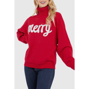 Merry Turtleneck Pullover Holiday Sweater