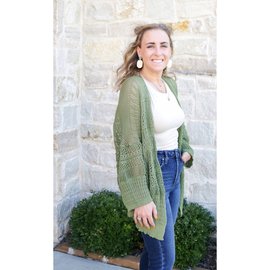 Knit Netted Cardigan - Moss