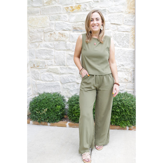 Woven Fall Pants/Top Set - Olive