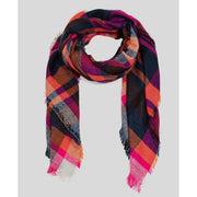 Classic Plaid Blanket Scarf - Hot Pink, Orange and Navy