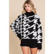 Cozy Nights Houndstooth Turtleneck Sweater