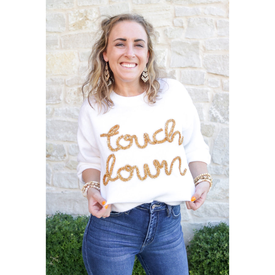 Touch Down Sweater - Ivory/Gold Material