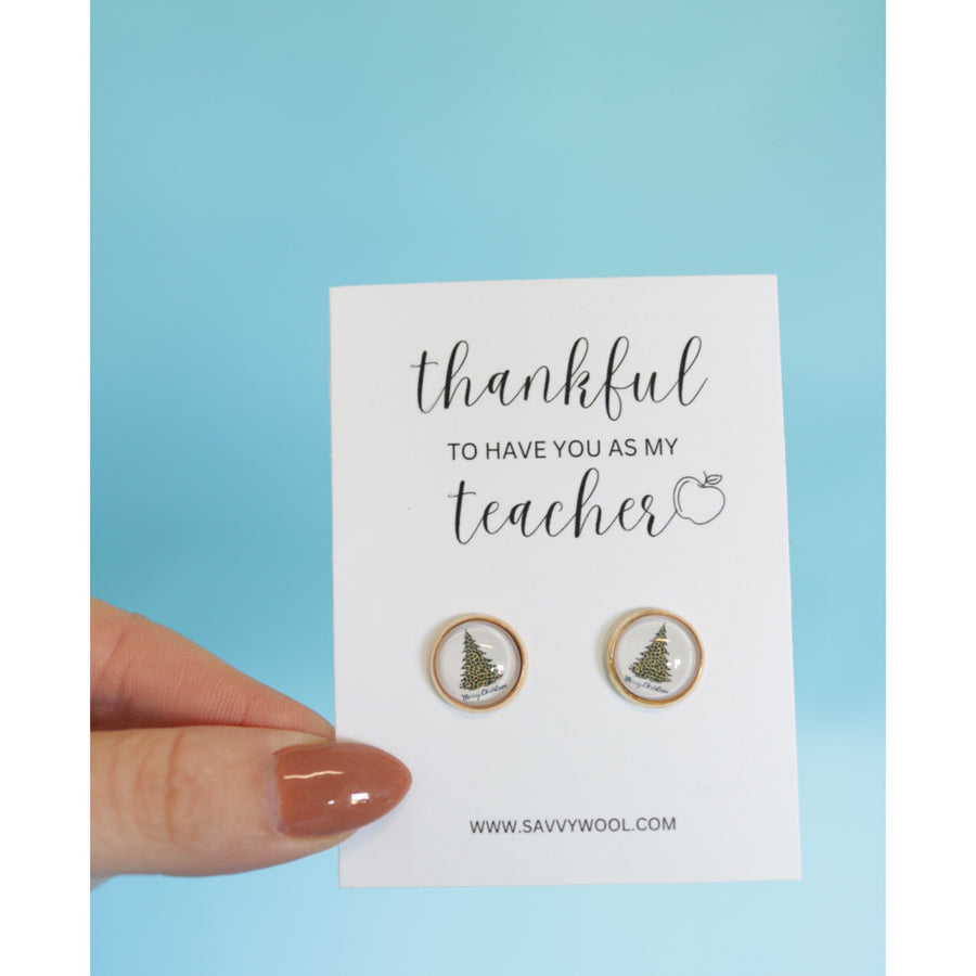 Holiday Stud Earring Collection: Thankful Teacher (Leopard Christmas Trees)