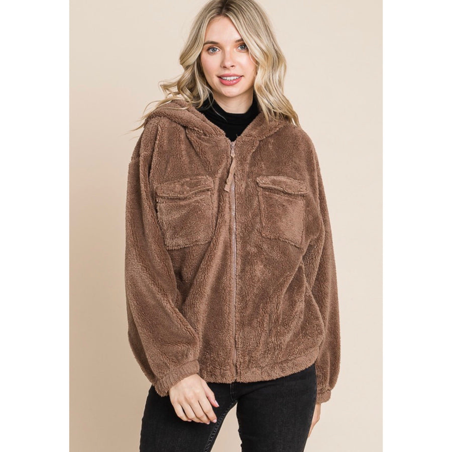 Sherpa Fuzzy Solid Jacket - Teddy Bear