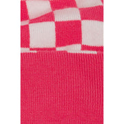 Checkered Pom Beanie - Pink and White