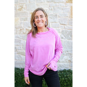 Long Sleeved Wash Tee with Thumbhole - Bright Pink
