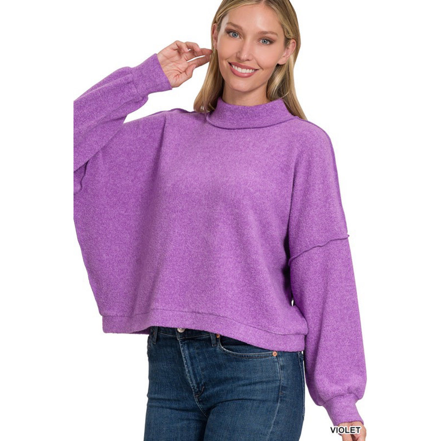 Brushed Sweater Mock Neck Top - Violet