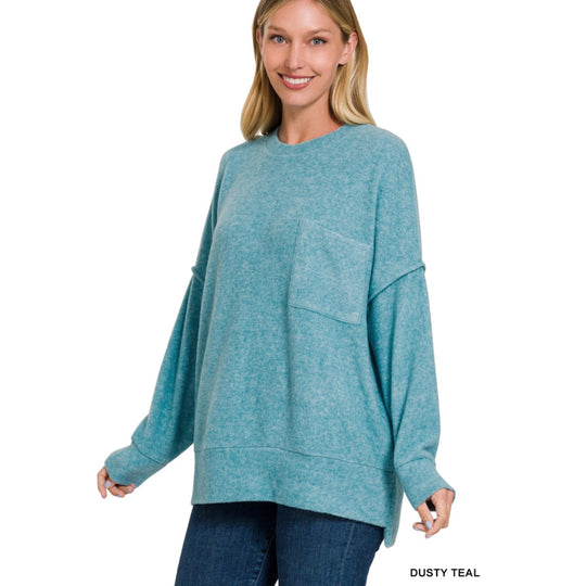 Fleecy Soft Drop Shoulder Top - Teal