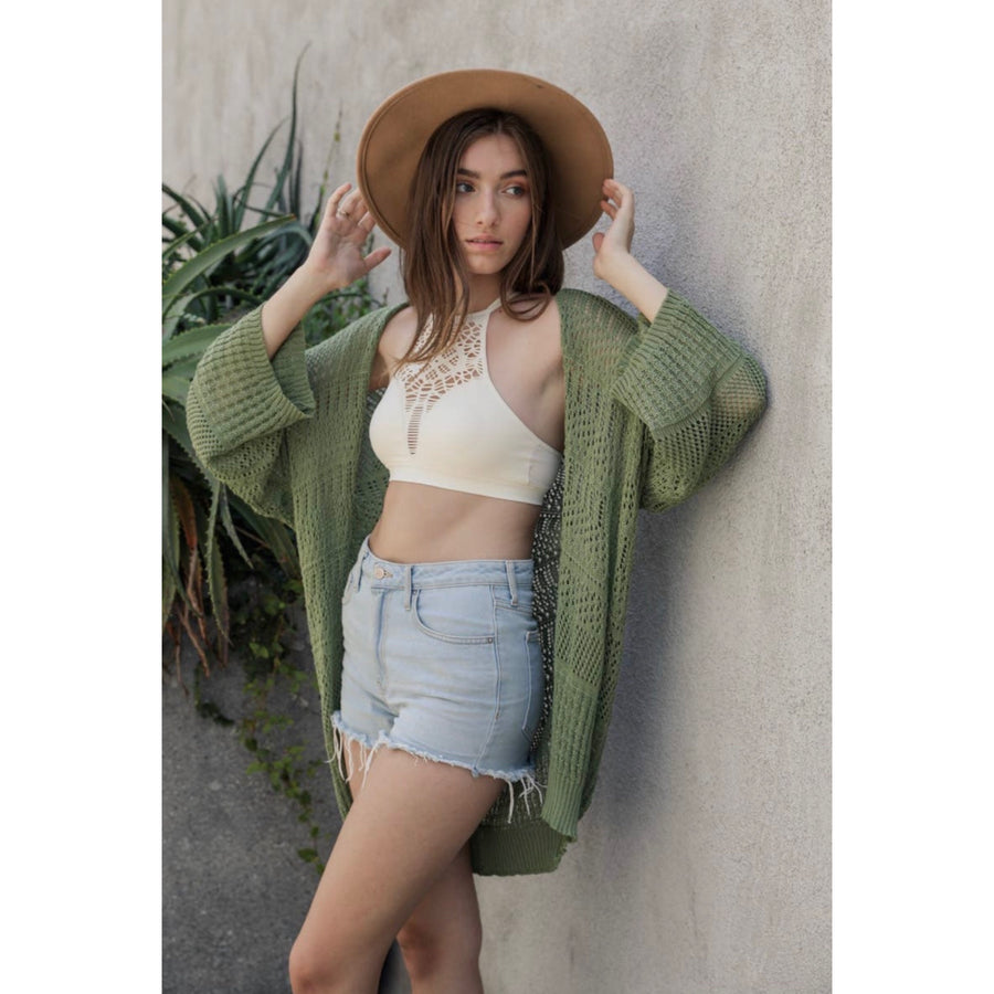 Knit Netted Cardigan - Moss