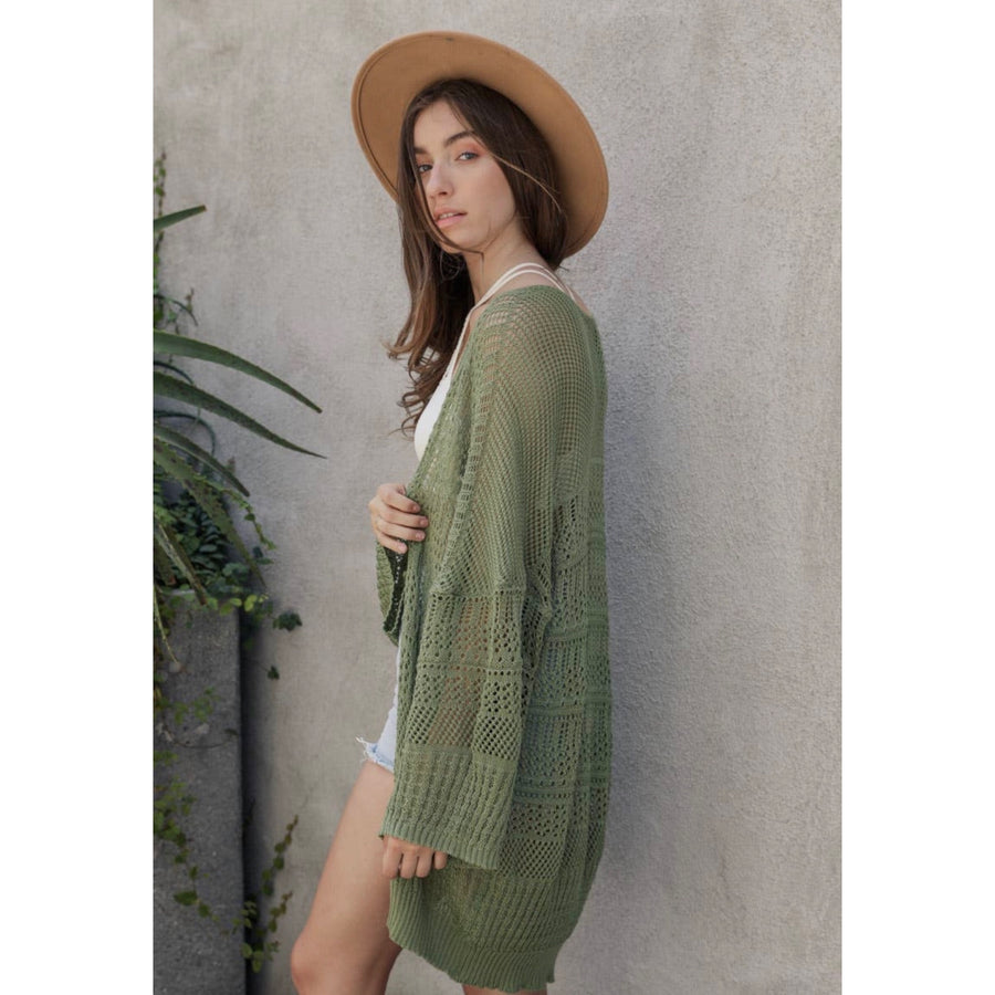 Knit Netted Cardigan - Moss