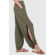 Split Side Tie Hem Pants - Olive