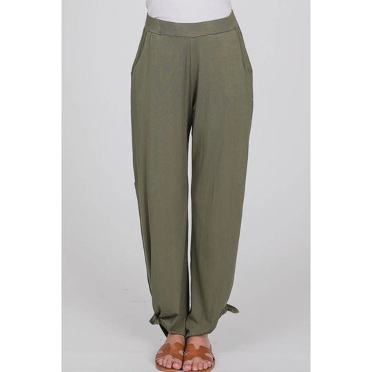 Split Side Tie Hem Pants - Olive