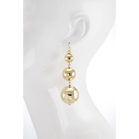 Gold Dangle Drop Disco Ball Earrings