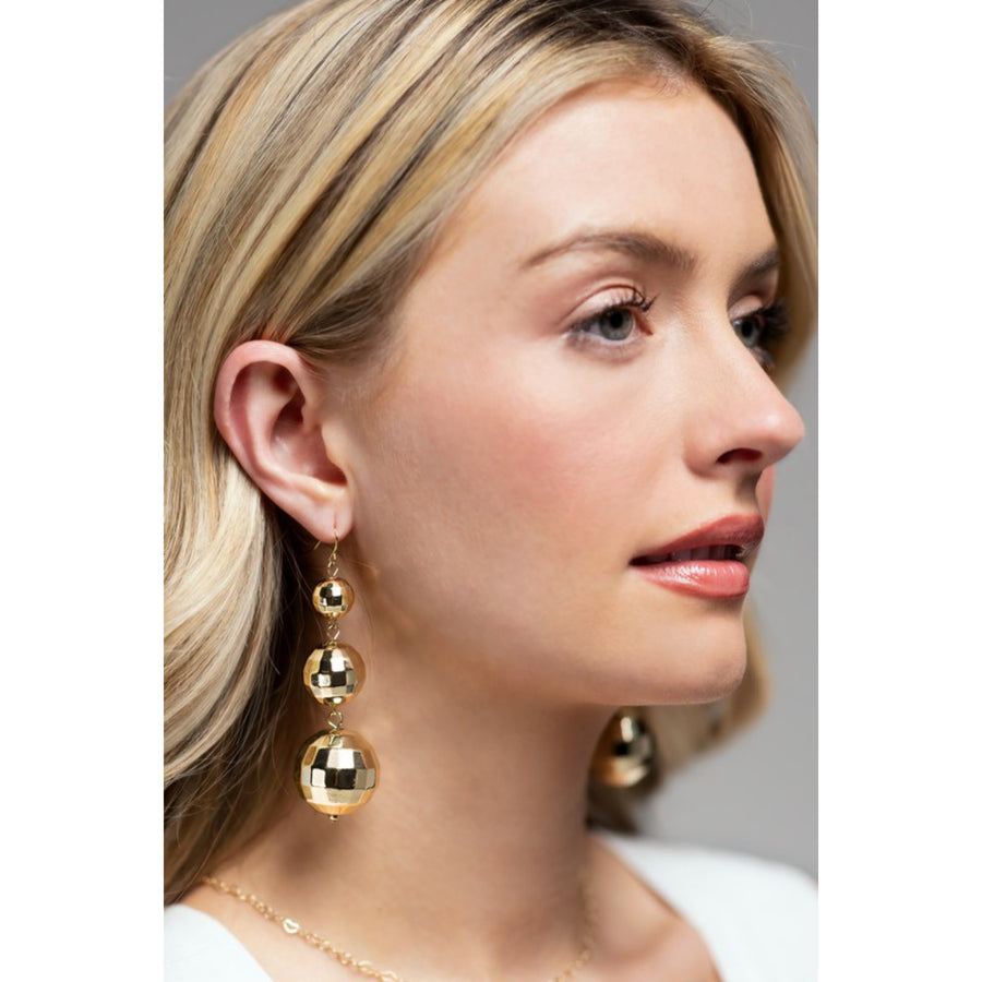 Gold Dangle Drop Disco Ball Earrings