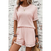 Color Block Casual Two-Piece Outfit-Pink