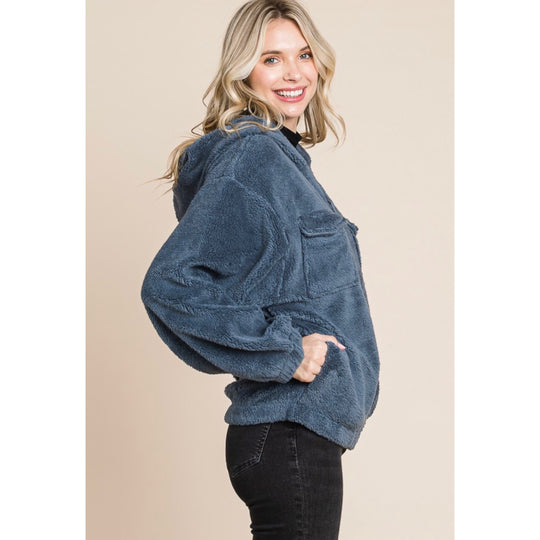 Sherpa Fuzzy Solid Jacket - New Blue