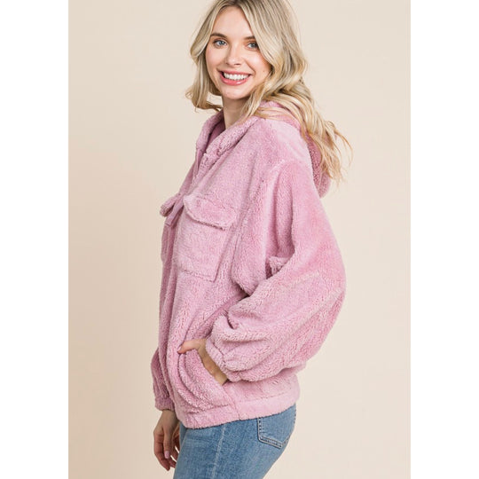 Sherpa Fuzzy Solid Jacket - Pink