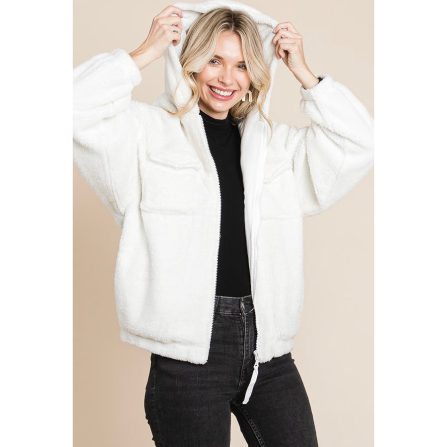 Sherpa Fuzzy Solid Jacket - Vanilla