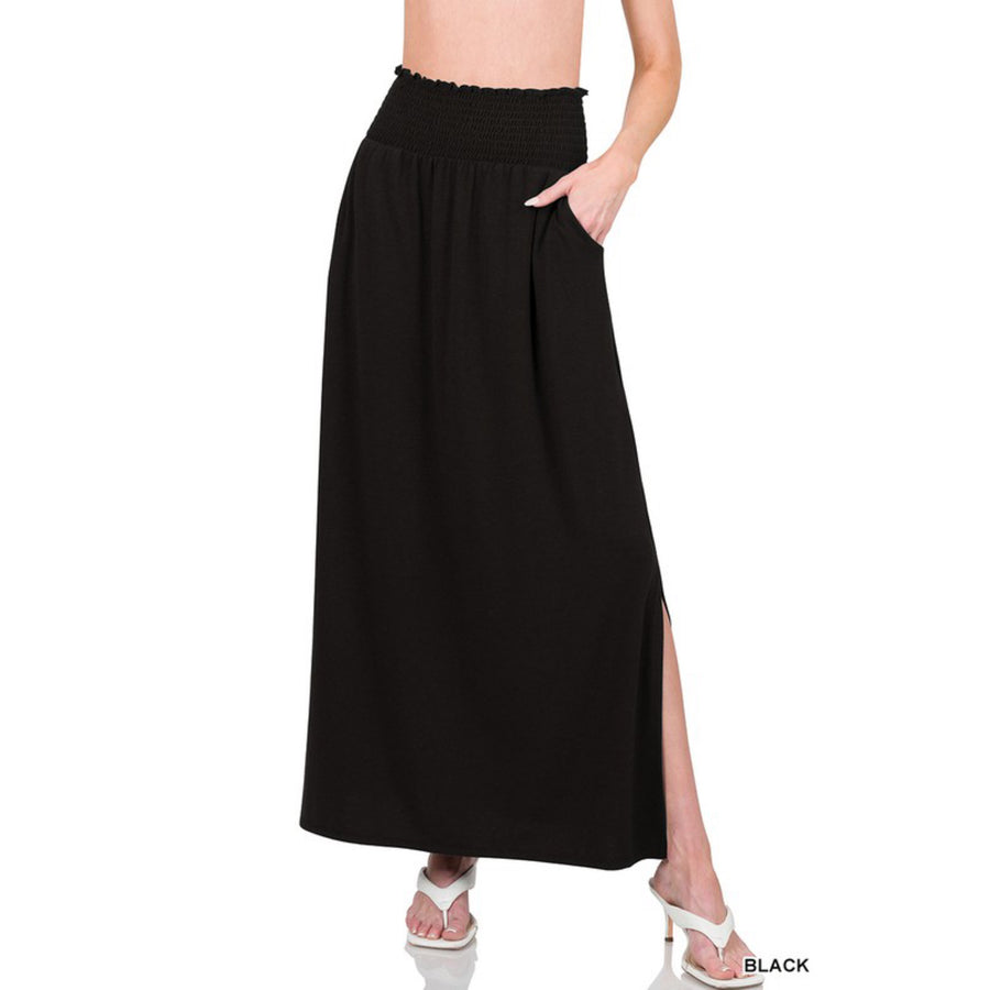 Smocked Waist Maxi Skirt - Teal & Black