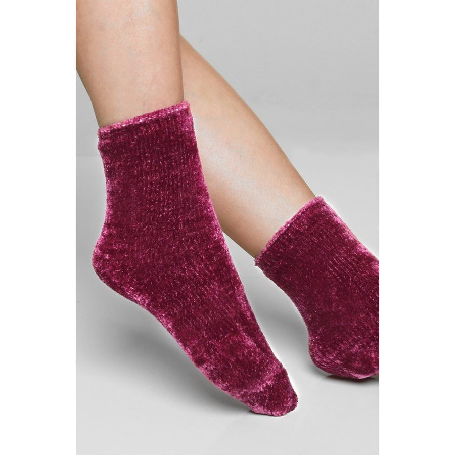 Plush Chenille Socks - Wine and Mint
