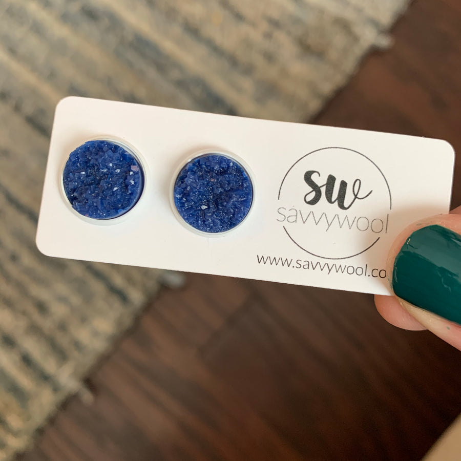 12MM Druzy Earrings - Navy