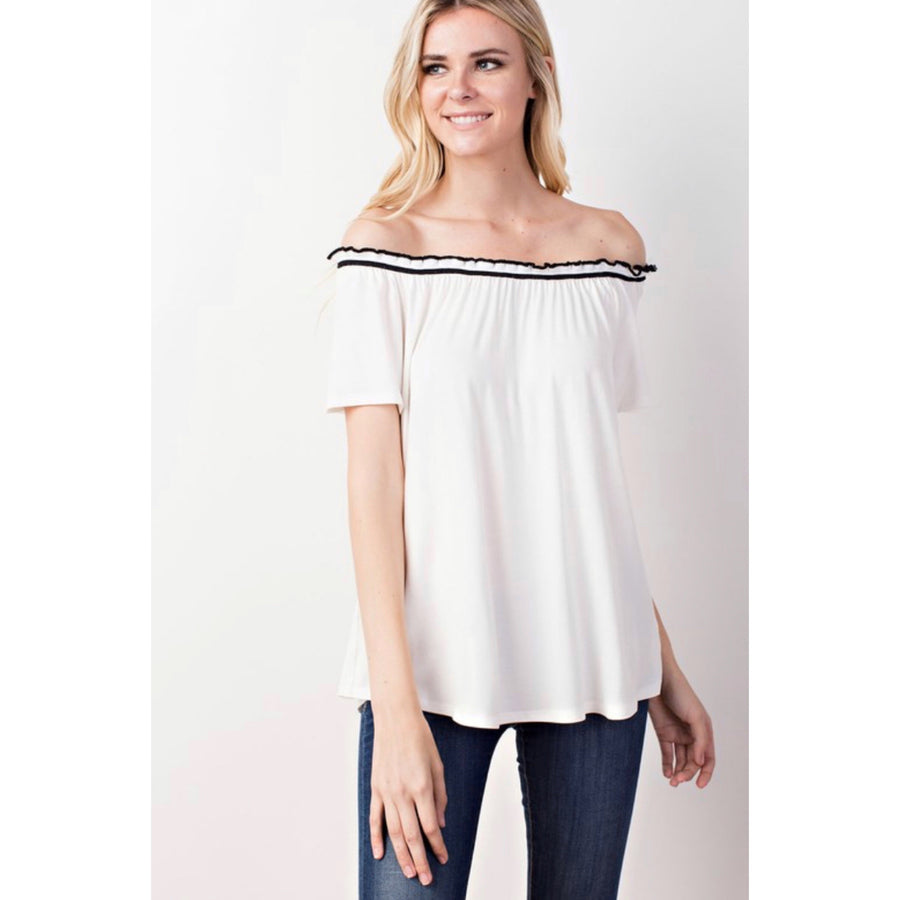 Varsity Off Shoulder Top - B&W