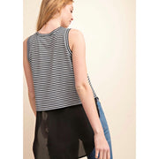 MIXED SLEEVELESS KNIT TOP - B&W