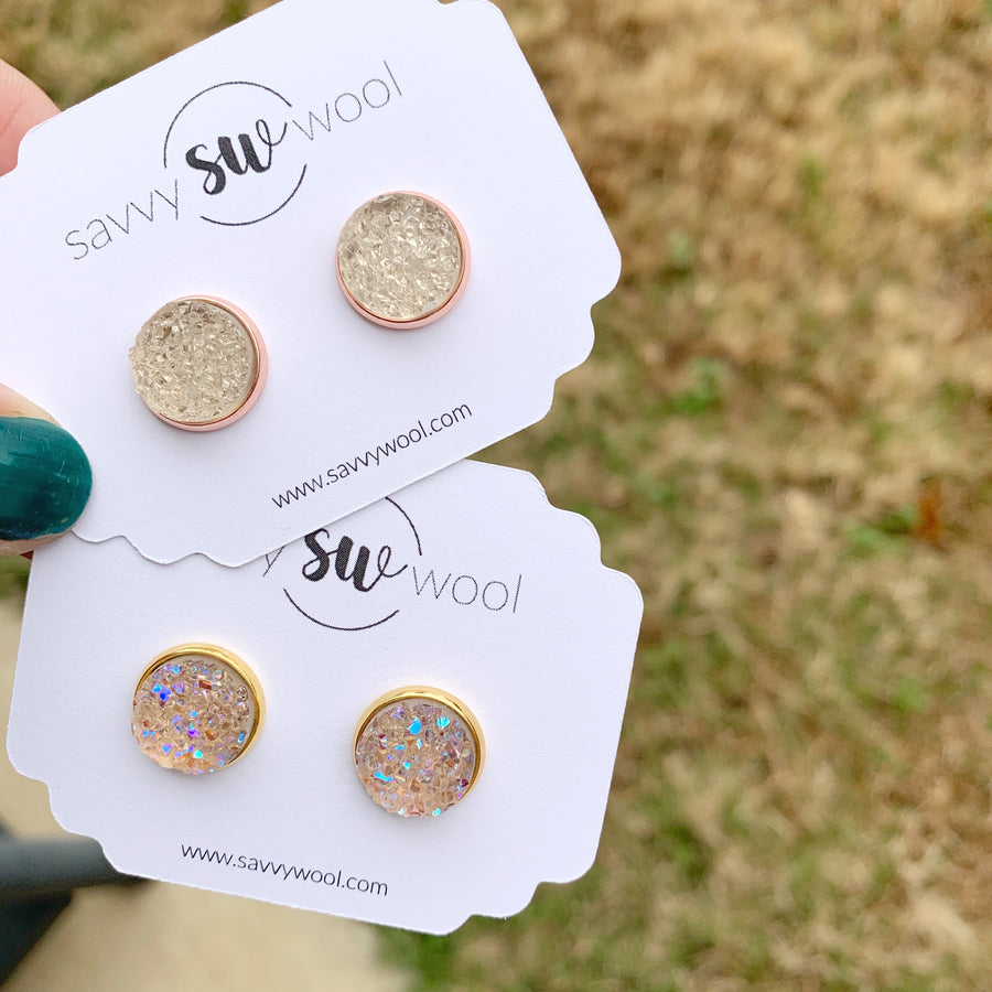 Druzy Earrings -  Rainbow Blush