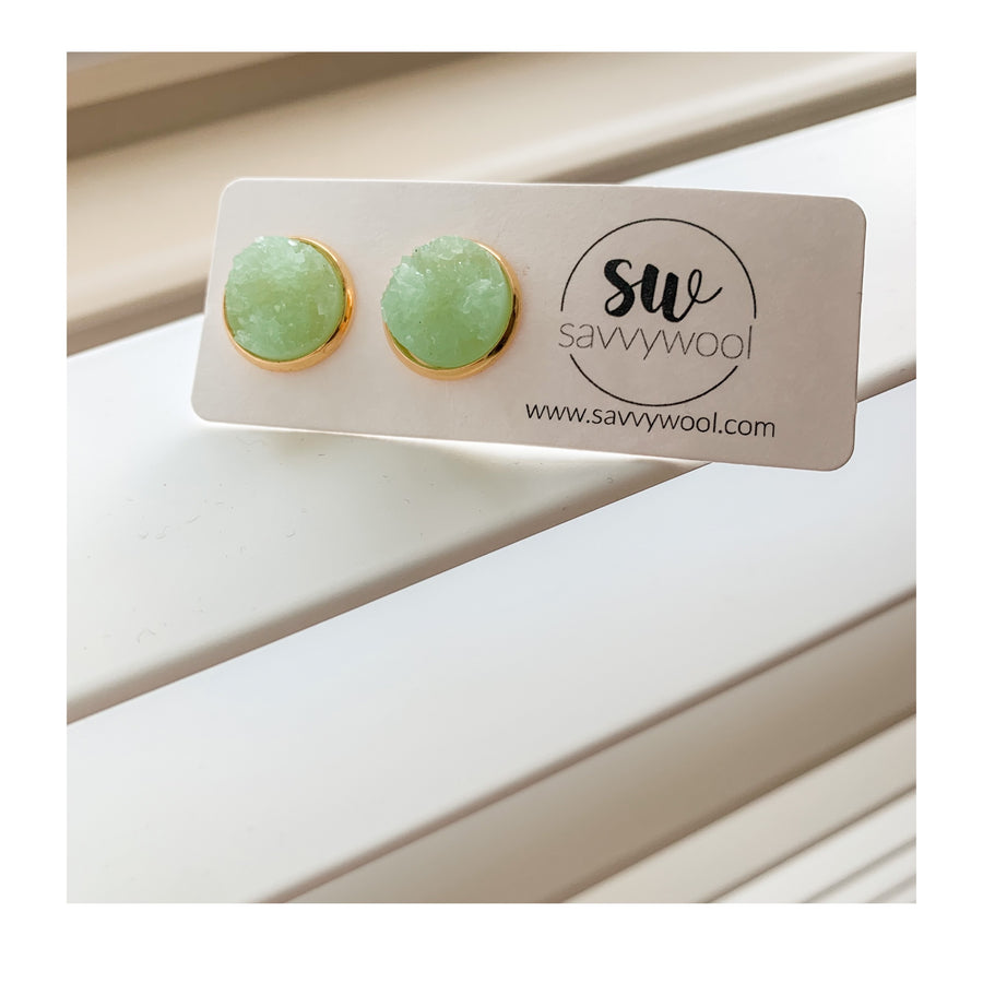 12MM Druzy Earrings -  Seafoam