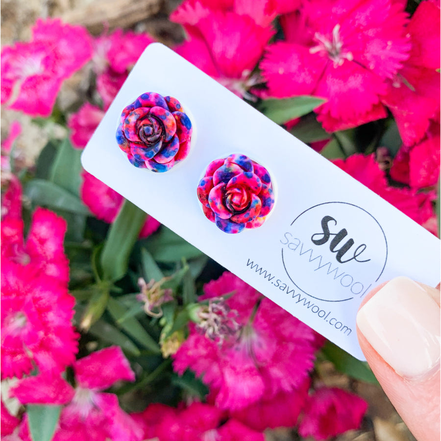 12MM Druzy Earrings -  Painted Flower