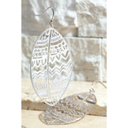 Metal Leaf Arch Statement Earrings - Silver