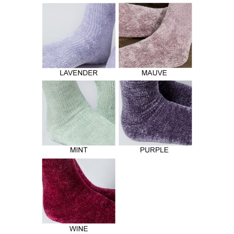Plush Chenille Socks - Wine and Mint