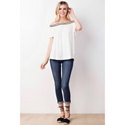 Varsity Off Shoulder Top - B&W