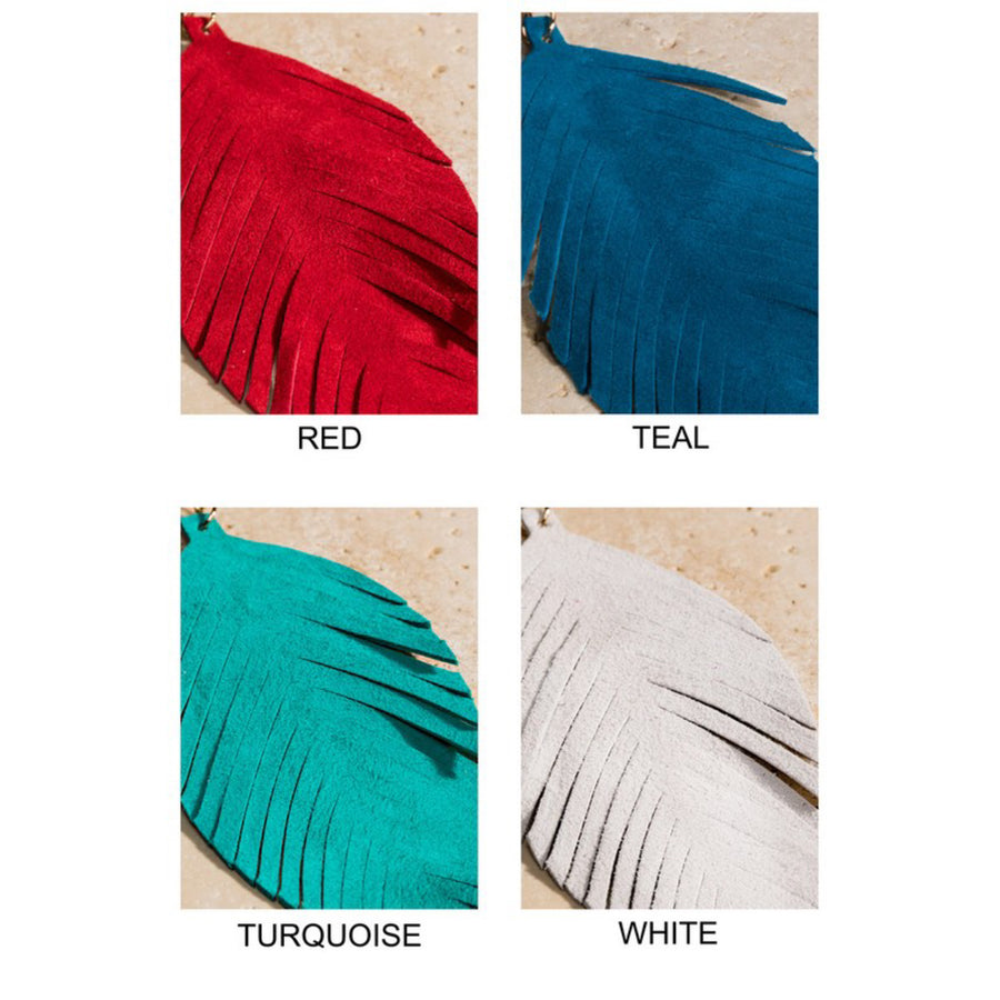 Crimson Red Leather Feather Earrings