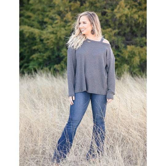 One Shoulder Cut Top - Charcoal