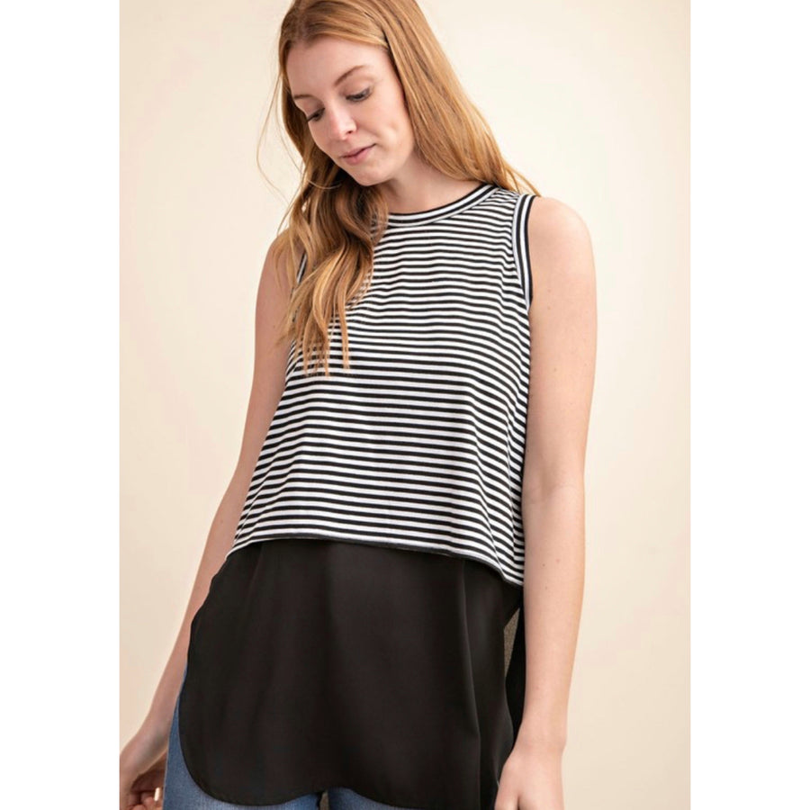 MIXED SLEEVELESS KNIT TOP - B&W