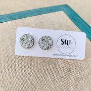 12MM Druzy Earrings - Silver Bells